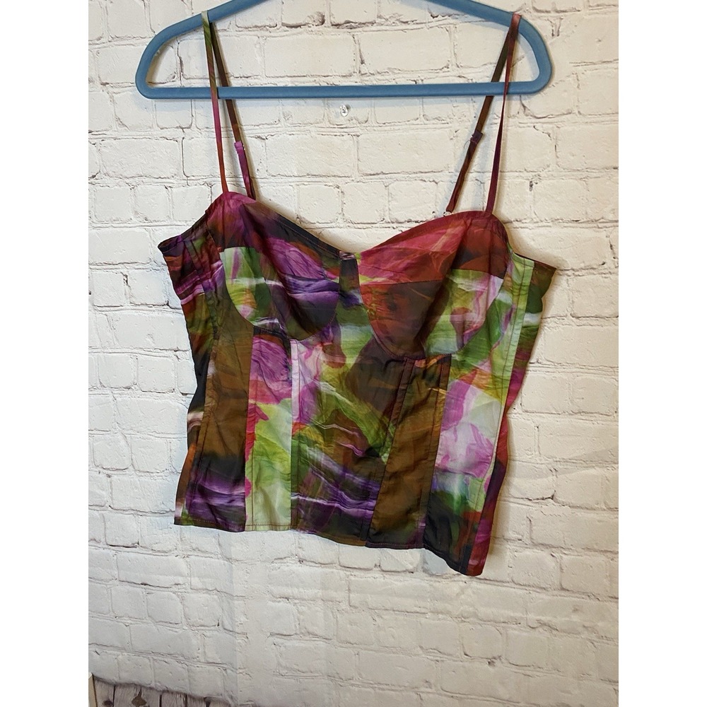 PrettyLittleThing Purple Green Brown Print Satin Cami Top